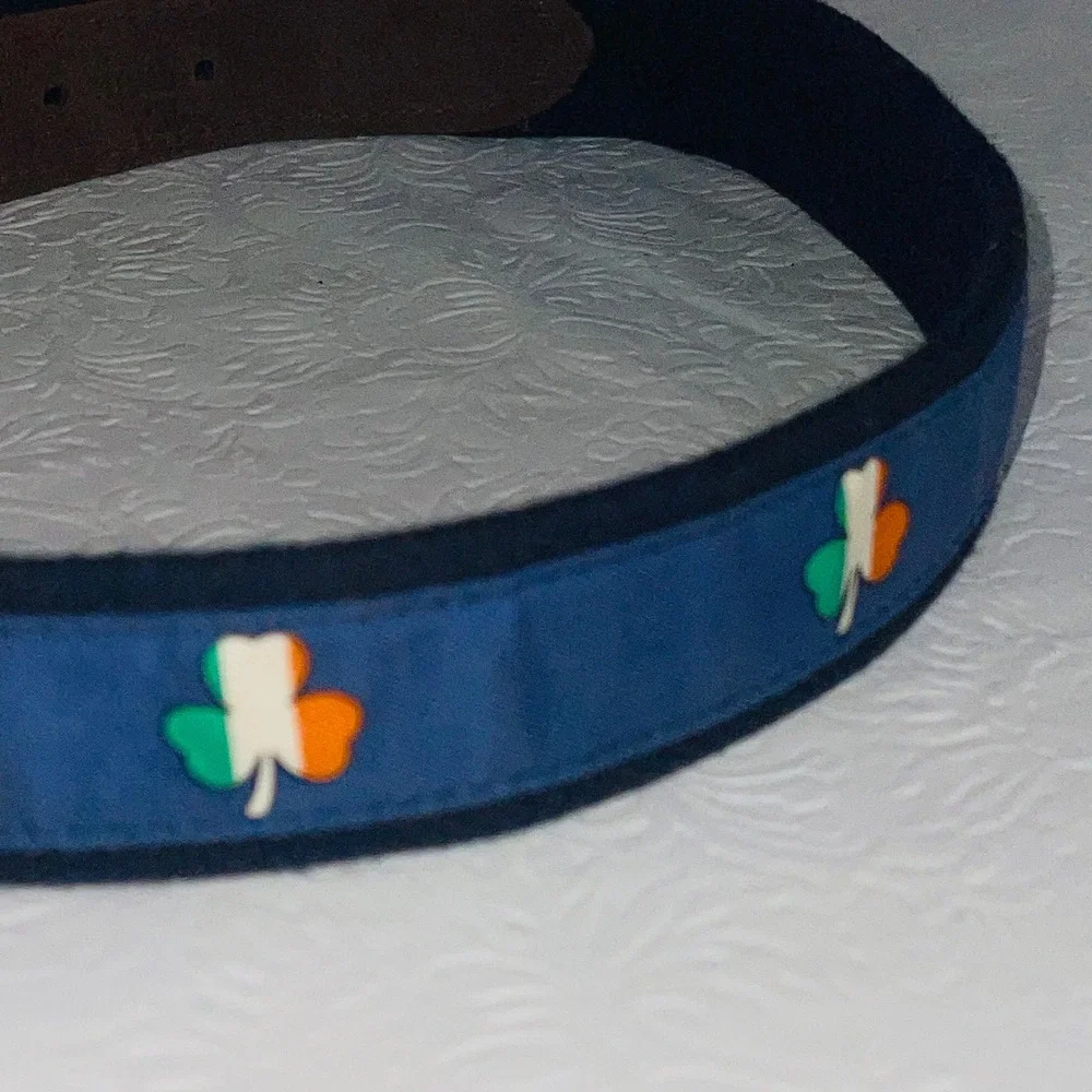 Vineyard Vines Men's Irish Flag Shamrock Canvas & Leather Belt 32 USA